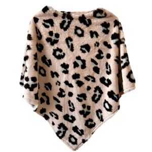 LOF Love of Fashion Pink Leopard One Size Poncho Faux Fur Soft Plush NEW